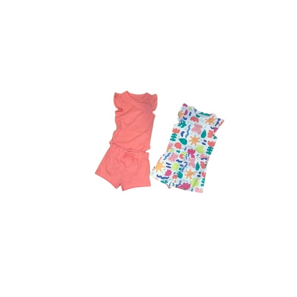Jumping Beans Baby Bean Girl‎ 18M Coral Floral Bodysuit Shorts Set Ruffle Sleeve